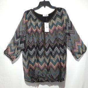 Talking French Women's Plus Size 14 Zigzag Pattern Blouse Shirt